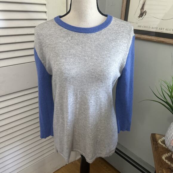 AUTUMN CASHMERE Womens Sweater Large Gray Blue Color Block Cashmere Preppy - Picture 1 of 9